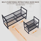 Expandable Shoe Rack,2 Tier Adjustable Metal Shoe Shelf for Closet,Sturdy Free Standing Shoe Storage for Door Entrance,Bedroom,Small Spaces,Black