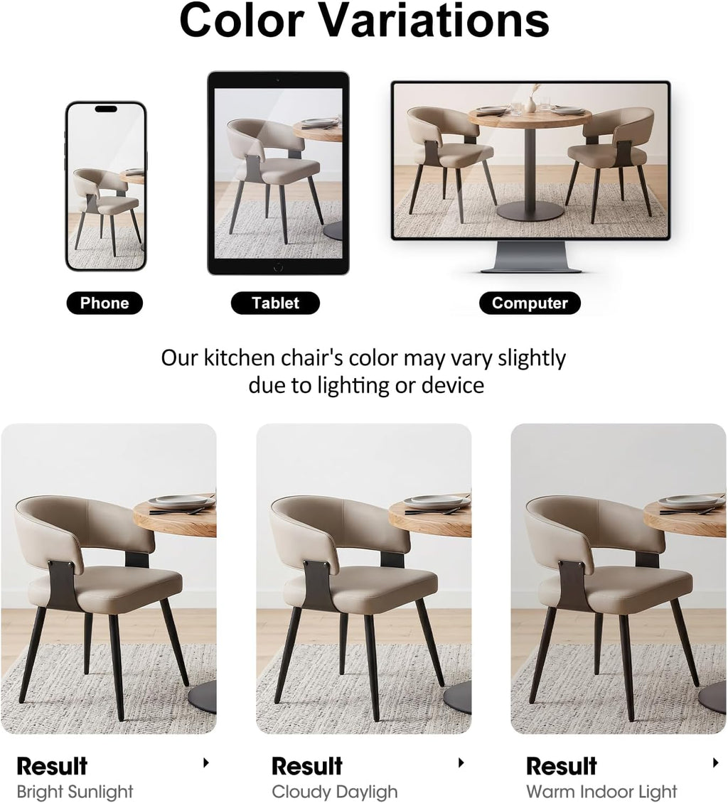 Dining Chairs Set of 4, Modern Upholstered Faux Leather Kitchen Chairs with Curved Back, Easy to Assemble & Clean for Dining Room, Restaurant, Cafe, Warm Gray