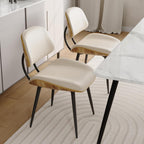Mid Century Modern Dining Chairs Set of 4, PU Leather Armless Kitchen Chairs with Walnut Bentwood Back & Metal Legs, Sturdy Retro Accent Chairs for Dining Room, Living Room, Beige