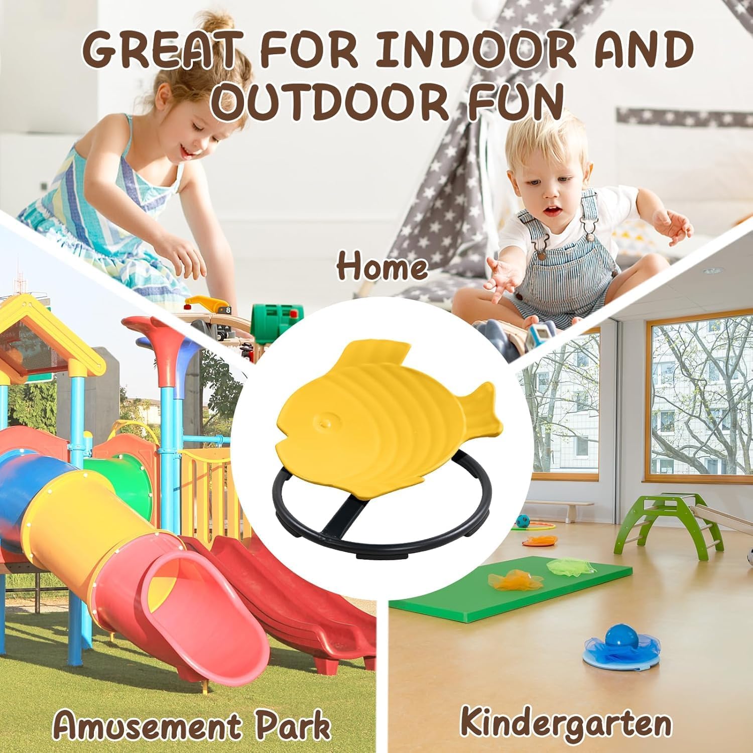 Sensory Spinning Chair for Kids with Autism & ADHD, Swivel Chair for Indoor/Outdoor Use, Sit and Spin Toys, Fish-Shaped Sensory Chairs for Autistic Children, Training Body Coordination (Yellow)