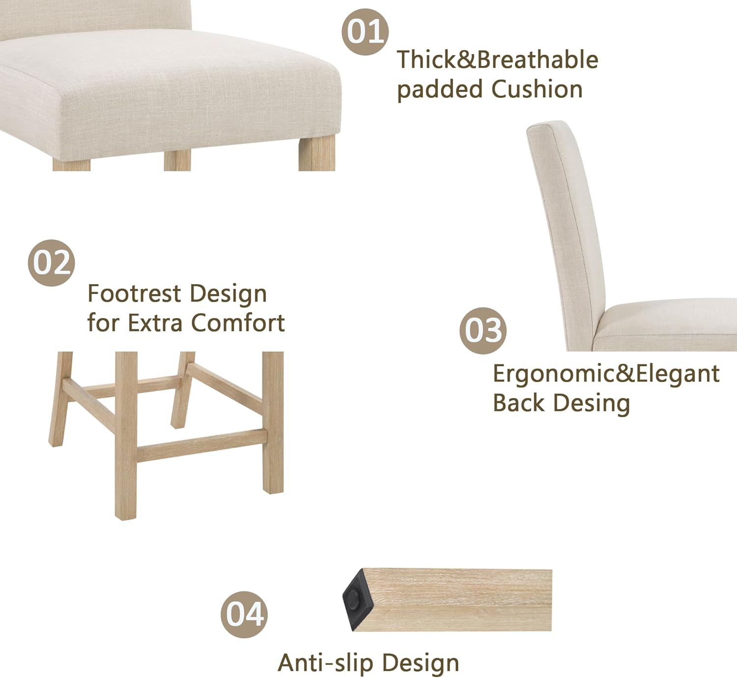 Harper & Bright Designs 5-Piece Counter Height Table Set with 4 Chairs, Wooden Light Oak Kitchen Dining Set for Small Spaces, Modern Square Counter Height Table and Upholstered Stools for Dining Room