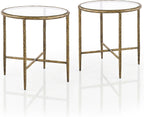 24/7 Shop at Home Lalia Modern Metal 22-inch Round End Tables Set of 2 with Tempered Glass Top, Forged Steel Base for Living Room, Matte Gold