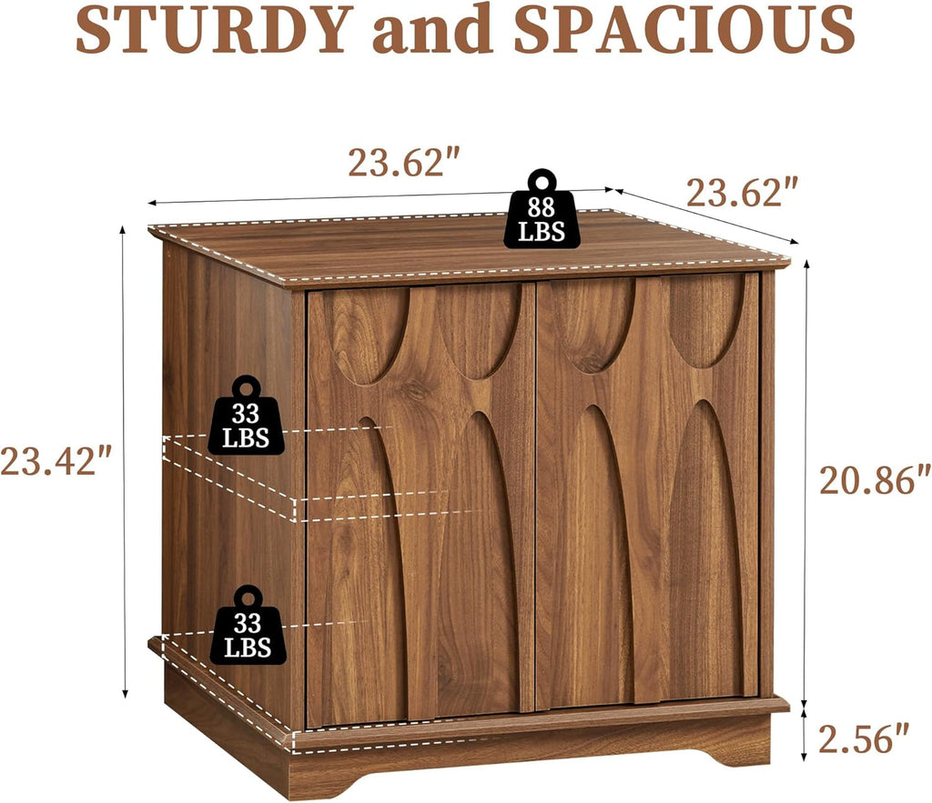 Bifins 24inch Large Square End Table with Storage,Mid Century Modern 2 Door Sofa Side Table with Shelf for Living Room Office