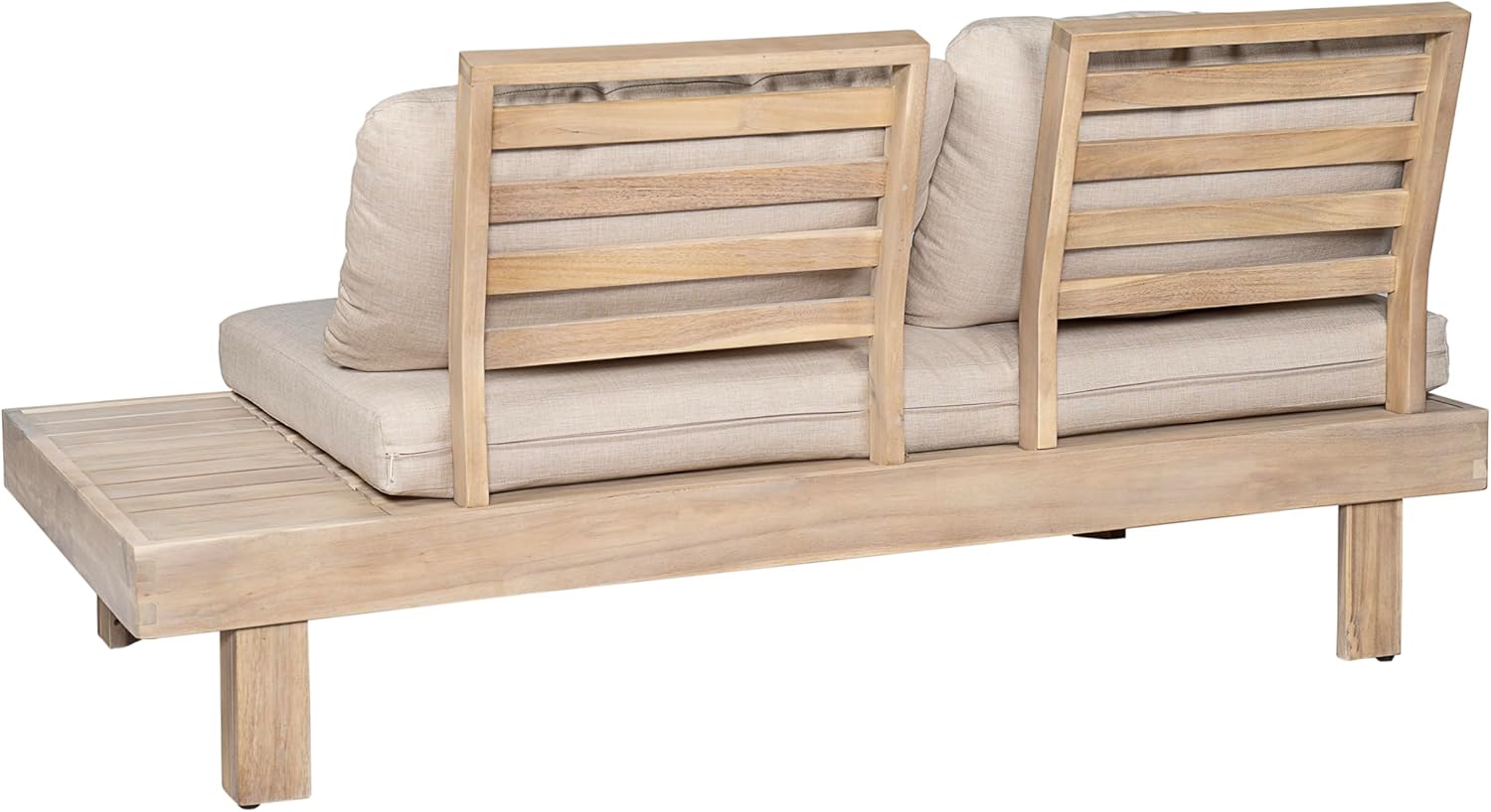 Merax 5 Piece Paito 8-Seaters Conversation Set, All-Weather Acacia Wood L-Shaped Sofa with Side Tables and 3-Seater Sofa Bed with Cushions,Outdoor Sectional Couch Set for Backyard, Light White+Sand