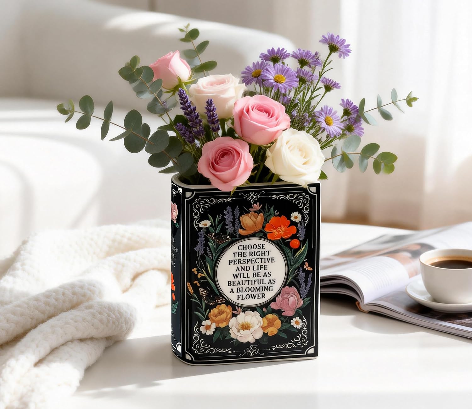 LIFFY Book Vase for Flower Decorative Ceramic Vases Cute Home Decor for Bookshelf Dining Table Desk Office Home Decor Unique Vase for Book Lovers (6.5")