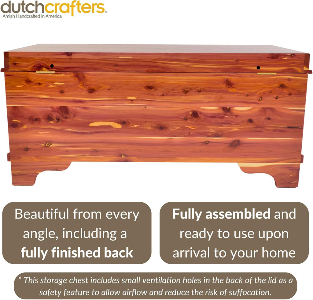 DutchCrafters Red Cedar Wood Blanket Storage for Living Room, Fully Lined Hope Chest, Bedroom Bench, Lockable Storage Box, Locking Chest with Handles and Waterfall Edge - Amish Made in USA (45" Large)