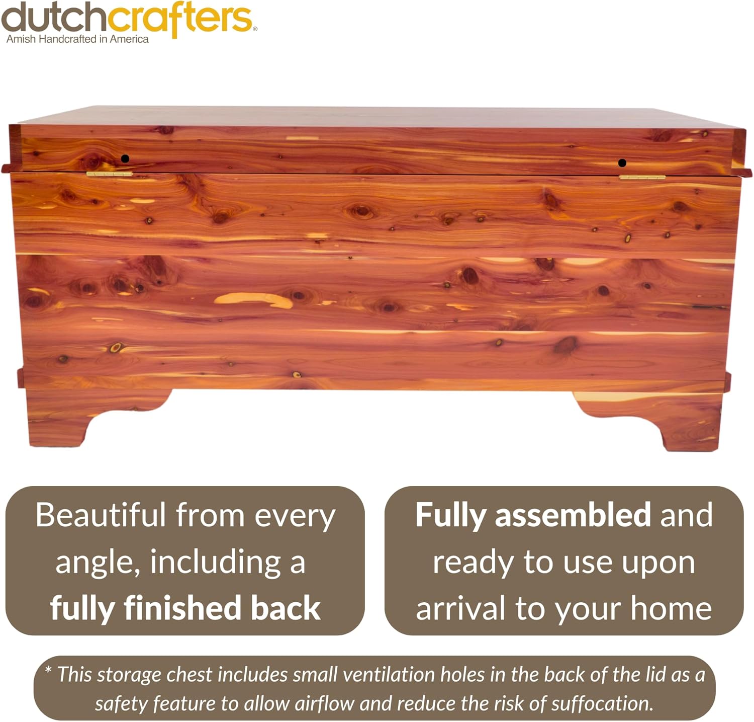 DutchCrafters Red Cedar Wood Blanket Storage for Living Room, Fully Lined Hope Chest, Bedroom Bench, Lockable Storage Box, Locking Chest with Handles and Waterfall Edge - Amish Made in USA (45" Large)