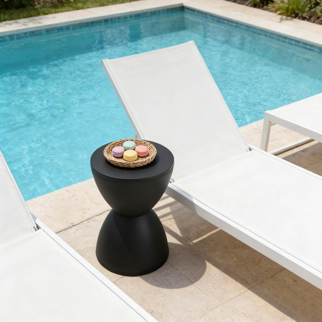 Small Plastic Drum Side Table Plastic Hourglass Modern End Table Round Outdoor Stool Side Table for Coffee Patio Indoor Home Bedroom, 11.81 * 16.93 in, Black