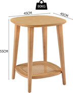 Boho End Table with Rattan Storage Shelf ,Square Sofa Beside Tables with Rounded Corners, Small Telephone Table- for Living Room, Vintage-Inspired Accent Corner Table, Natural Oak CJZ-D0635-OA