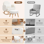 HCHAIRH Rocking Chair with Ottoman, Upholstered Glider Rocker with High Backrest and Side Pocket, Comfy Chenille Reading Chair with Solid Wood Legs for Nursery, Living Room,Bedroom Beige