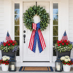 Patriotic Wreath Sash for Front Door, 4.5 x 56 Inch Red White and Blue Stripe Patriotic Wreath Satin Sash for 4th of July Memorial Day Independence Day Porch Decor