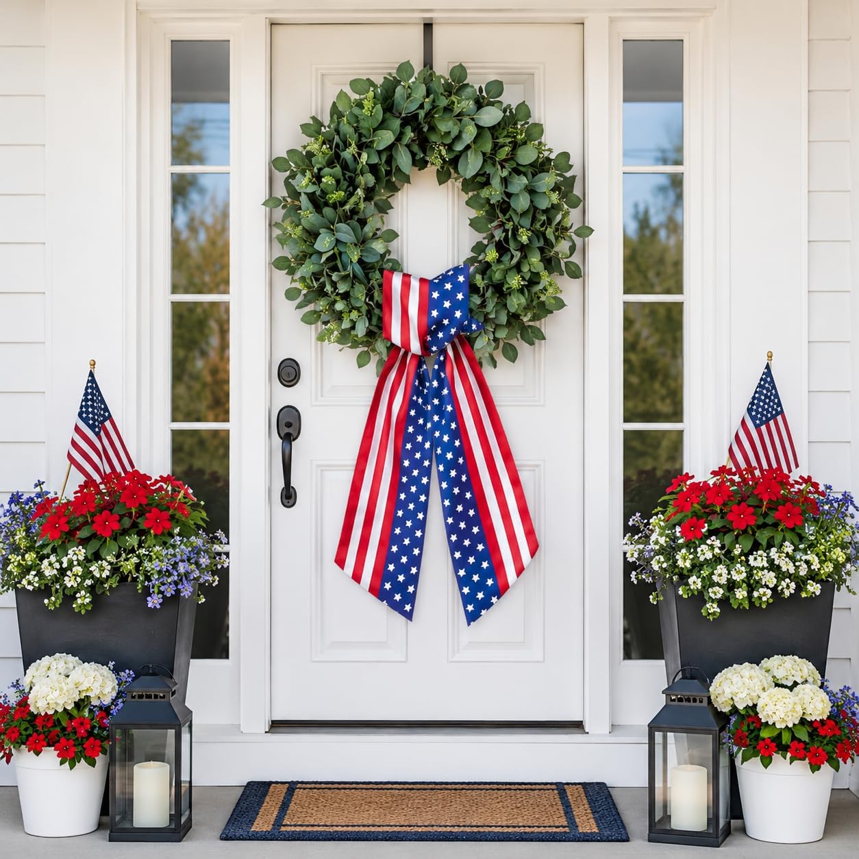 Patriotic Wreath Sash for Front Door, 4.5 x 56 Inch Red White and Blue Stripe Patriotic Wreath Satin Sash for 4th of July Memorial Day Independence Day Porch Decor