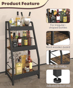 3-Tier Liquor Stand for Home Bar, Trapezoid Freestanding Whisky Bottle Holder with Fences, Stepped Versatile Liquor Bottle Display Shelf, Corner Floor Bar Stand for Liquor Storage, Black