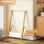 Dress Up Rack - Clothing Rack with Storage Box, Dress Up Storage, Small Foldable Bamboo Garment Stand with Hanging Rods, Dress Up Holder