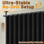 AJAZZ Room Divider Curtain (Black, W100 x L84 in, 1 Panel)+ Tension Curtain Rod No Drilling (H) 43-120×(W) 35-100 in, for Privacy/Soundproof Curtains, Heavy Duty Wall Separator