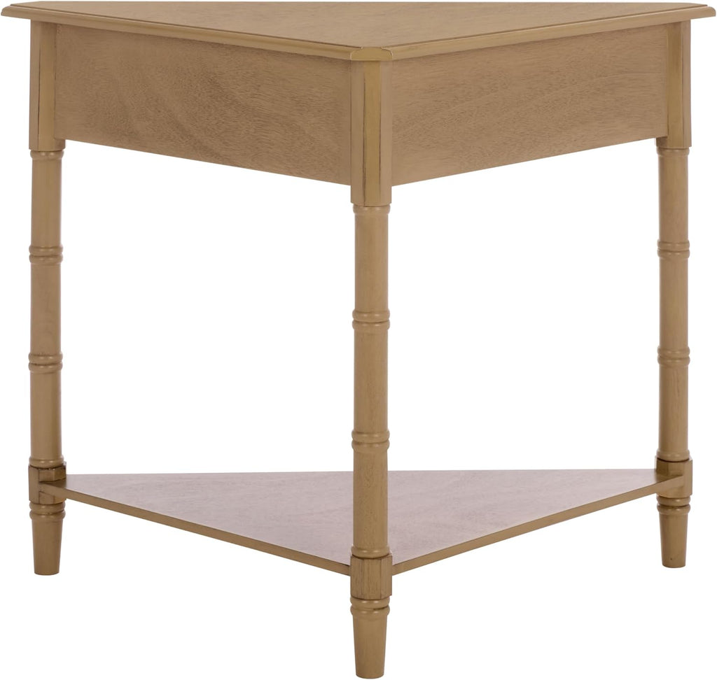 SAFAVIEH Furniture - Gomez 1-Drawer Corner Table - Desert Brown - Solid Wood - Classic Corner Storage Design - Ideal for Entryway, Living Room, Home Office, 33.1" W x 17.3" D x 28" H (AMH5709L)