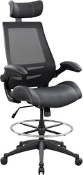 BOLISS Tall Ergonomic Office Chair, Sustainable Tech-Leather Drafting Chair with Adjustable Foot Ring, 90° Flip-Up Arms Space Saving Mesh Computer Desk Chair for Standing Desk Executive Work 8+ Hours