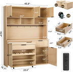 71" Pantry Cabinet,Tall Kitchen Pantry Storage Cabinet with Charging Station and LED Light,Fluted Freestanding Food Storage Cabinet,Farmhouse Kitchen Hutch with Storage Drawers for Living Dining Room