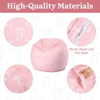 Pink Bow Bean Bag Cover for Kids 38 Inch Stuffed Animal Storage Bean Bag Chair Cotton Canvas Toy Storage Large Capacity Plush Toy Organizer for Playroom Bedroom Nursery