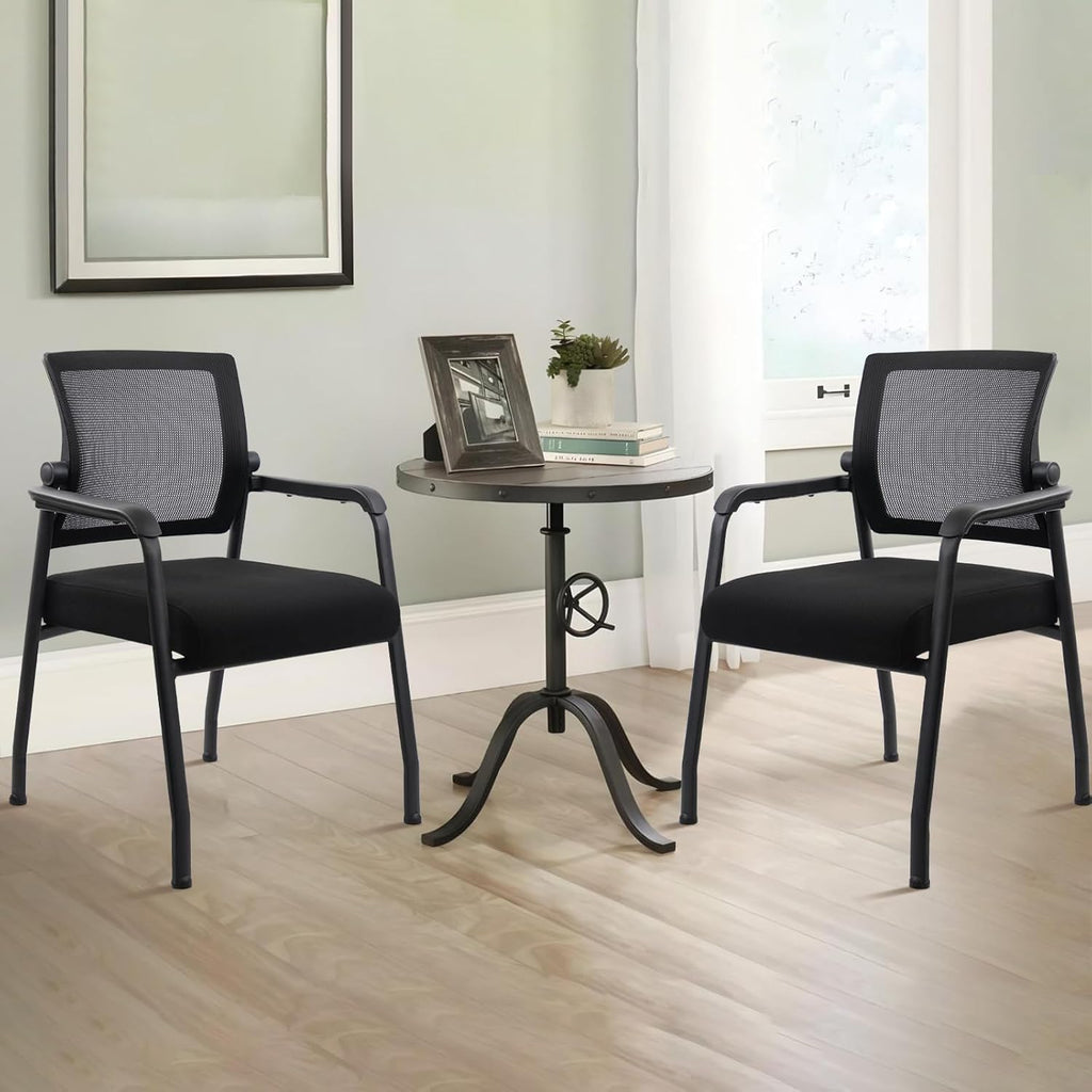 KLASIKA Office Guest Chairs No Wheels | Ergonomic Lumbar Support and Thicked Seats Cushion, Desk Chair with Adjustable Mesh Back for Waiting Room School Church Reception，Black