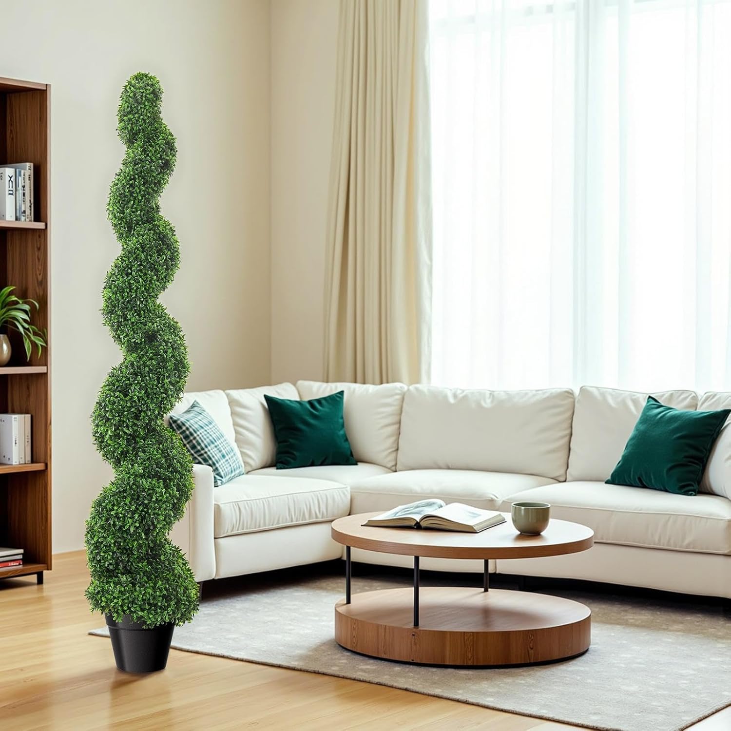 5ft Artificial Boxwood Spiral Tree Set (2 Pcs), Artificial Topiary For Outdoors With Weighted Pot, Outdoor Artificial Plants For Outdoor & Indoor Decoration, Boxwood Topiary, Artificial Outdoor Plants