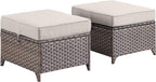 Outdoor Patio Ottoman Set of 2-Rattan Wicker Ottoman Foot Rest with Removable Cushions Cover Outdoor Footstool for Deck Balcony Poolside Backyard-Brown/Beige