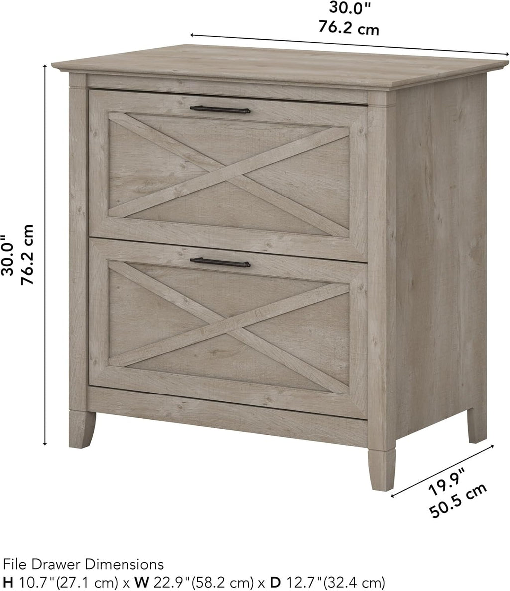 Bush Home Key West 2 Drawer Lateral File Cabinet in Washed Gray, Document Storage for Home Office, Accent Chest with Drawers