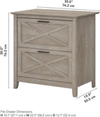 Bush Home Key West 2 Drawer Lateral File Cabinet in Washed Gray, Document Storage for Home Office, Accent Chest with Drawers