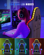 Bigzzia Gaming Chair with RGB LED Lights for Kids & Adults, High Back Ergonomic Computer Gamer Chair with Headrest and Lumbar Support, Racing Style Reclining Game Chair(Black/Blue)