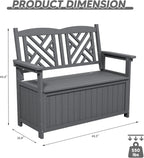 80 Gallon Outdoor Storage Bench Deck Box, Waterproof Weather Resistant Patio Bench with Armrests for Patio Garden and Porch, Large Capacity Storage Seat for Garden Tools, Cushions(Grey)