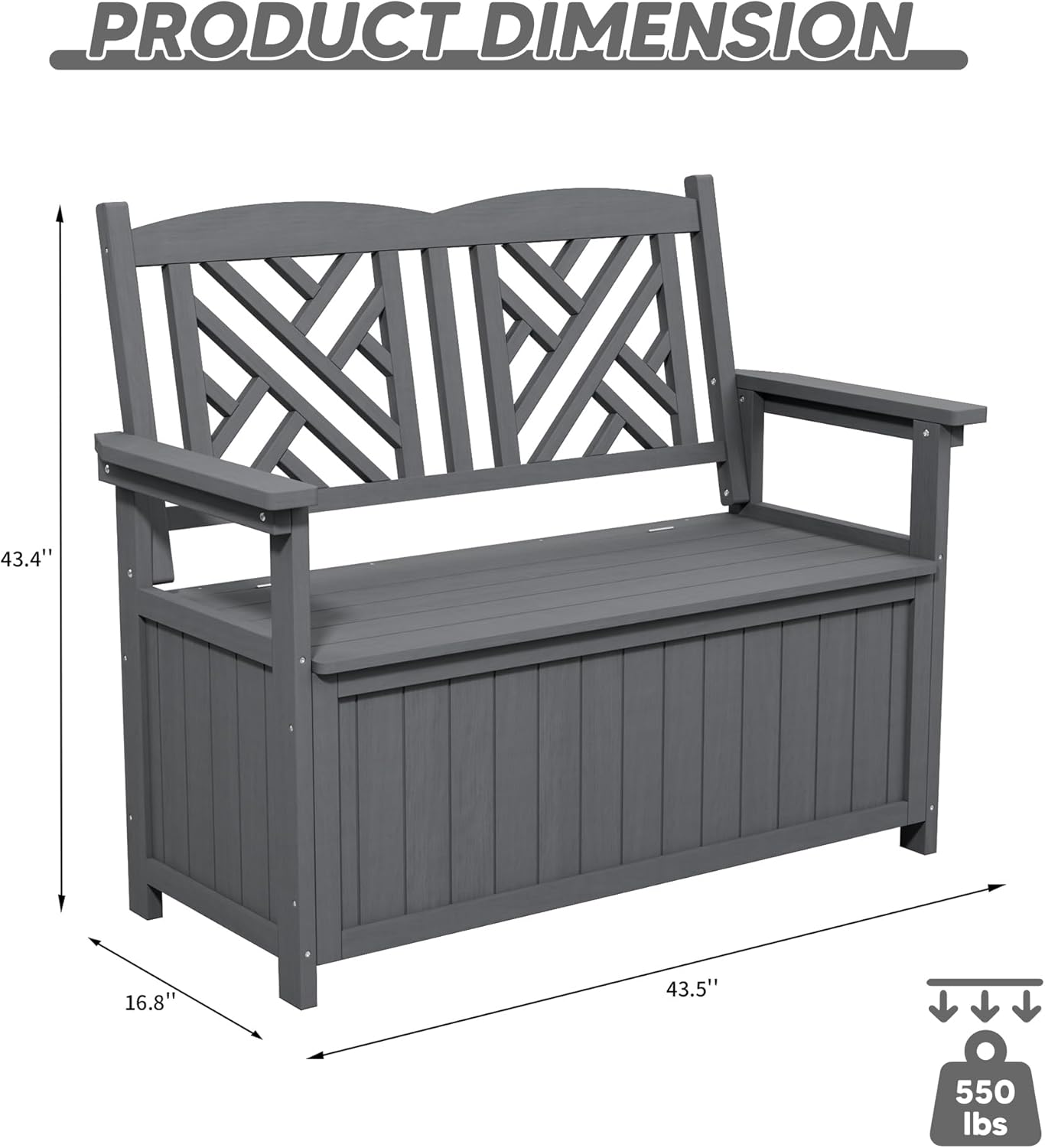 80 Gallon Outdoor Storage Bench Deck Box, Waterproof Weather Resistant Patio Bench with Armrests for Patio Garden and Porch, Large Capacity Storage Seat for Garden Tools, Cushions(Grey)