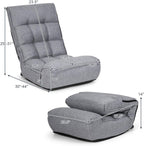Giantex Floor Chairs for Adults with 4-Position Adjustable Back, 6-Position Adjustable Headrest, Side Pocket, No Assembly Required, Banana Chair, Folding Floor Gaming Chair, Grey