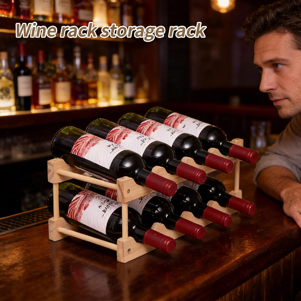 Wooden Wine Rack, countertop Wine Rack, 8-Bottle Stackable Wine Storage Rack, DIY Assembled Wine Holder, Used in Kitchens, countertops, etc (2 Layers with 8 Bottles)