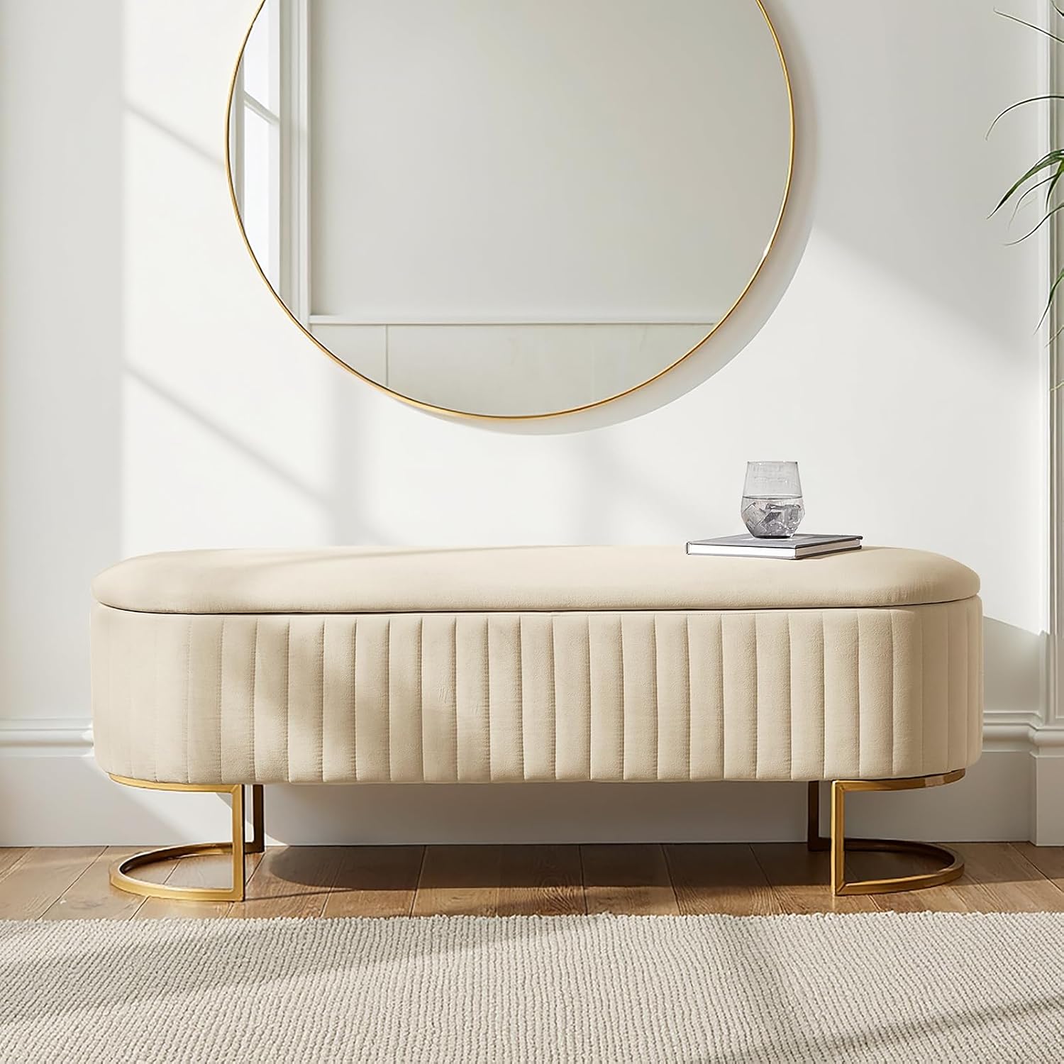 50.5” Velvet Storage Ottoman Bench with Gold-Toned Legs, Luxury Upholstered End of Bed Multi-Functional Footrest & Seat for Bedroom & Entryway