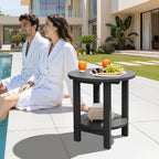 FUNDAZE 2-Tier Round HDPE Patio Side Table, End Tables for Living Room, Waterproof Indoor & Outdoor Small Table for Poolside, Garden, Gray