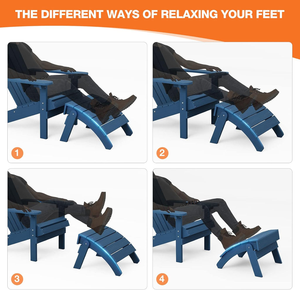 YEFU Adirondack Ottoman Set of 2, Patio Foot Rest, Adirondack Foot Rest, Folding Adirondack Footstool, Weather Resistant for Adirondack Chair, Widely Used for Outdoor, Backyard, Fire Pits-Navy Blue