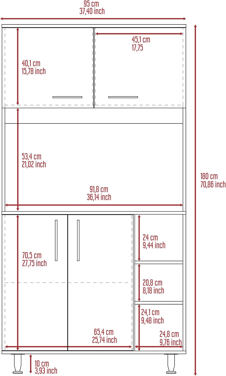 Kitchen Pantry Cabinet, 3 Shelves, Open Rack Storage, 37 Inch Countertop