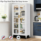 Anwick 65" Kitchen Pantry Cabinet with Doors and Adjustable Shelves,Freestanding Display Buffet Storage Cabinet with 360°Wheels,6 Tier Metal Food Pantries Cupboard for Dining Room (White)