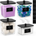 COAZEX 3+1 Pack Clear Laundry Pods Container & Dryer Sheet Holder, Plastic Square Laundry Room Organization and Storage Jars with Black Lids, Scoops & Labels for Detergent, Powder, Dryer Balls