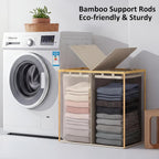 efluky Laundry Hamper with Lid, Double Laundry Basket with 2 Removable Bags, 2 Section Laundry Bin with Bamboo Handles for Bathroom, Bedroom & Laundry Room, 140L (36.9 Gallon) Beige