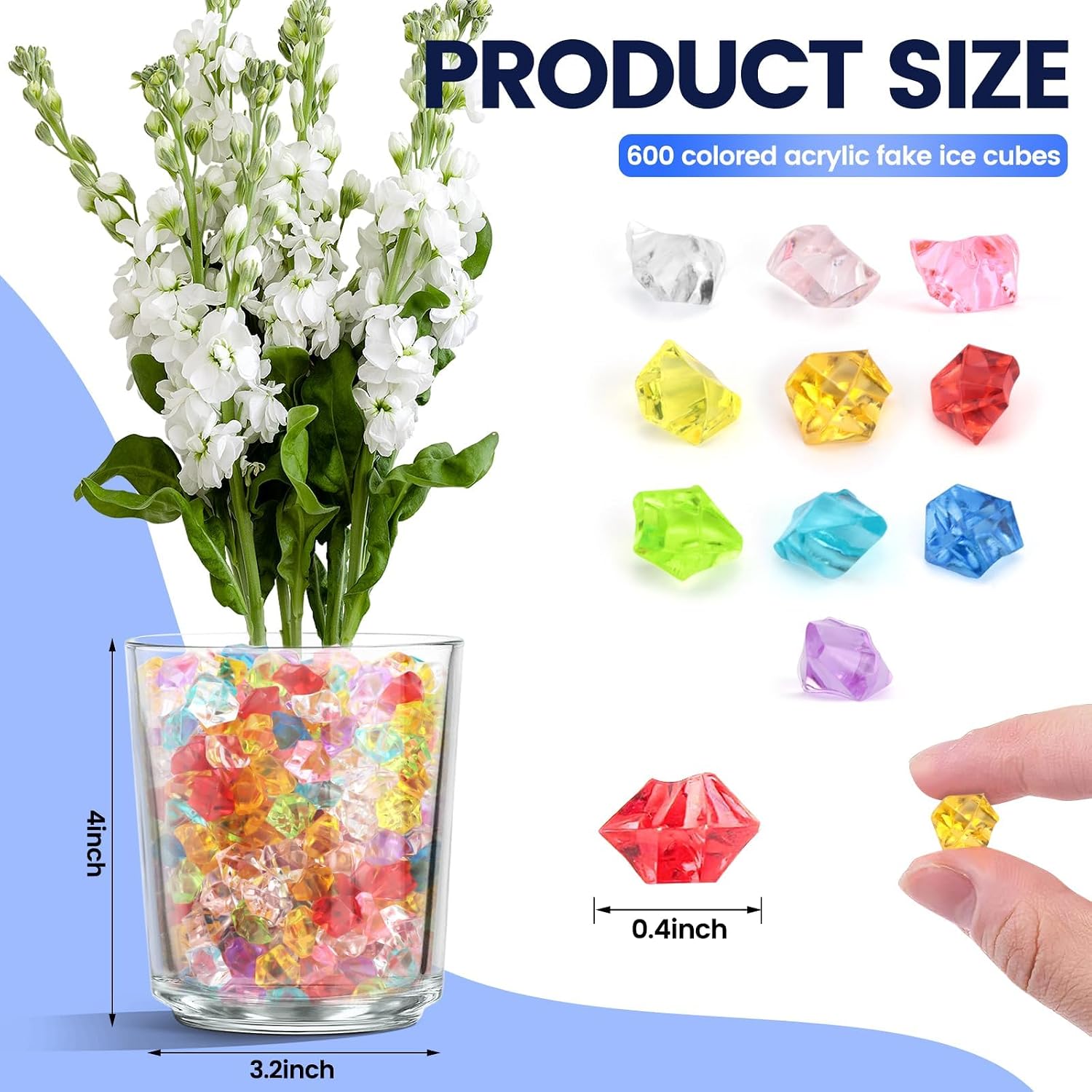 600PCS Multicolored Fake Gems, Crushed Ice Rocks Acrylic Diamond Crystals for Vase Fillers, Home Decoration, Wedding, Crafting, Sensory Bin Filler, Table Scatter (Multicolored)