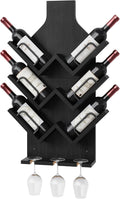Hoctieon Wine Rack Wall Mounted, 6 Bottles Wood Wine Rack for Display and Storage, Hanging Bottle Holder Bar Shelves for Living Room, Kitchen, Dining Room, Wine Cellar, Black