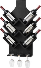 Hoctieon Wine Rack Wall Mounted, 6 Bottles Wood Wine Rack for Display and Storage, Hanging Bottle Holder Bar Shelves for Living Room, Kitchen, Dining Room, Wine Cellar, Black