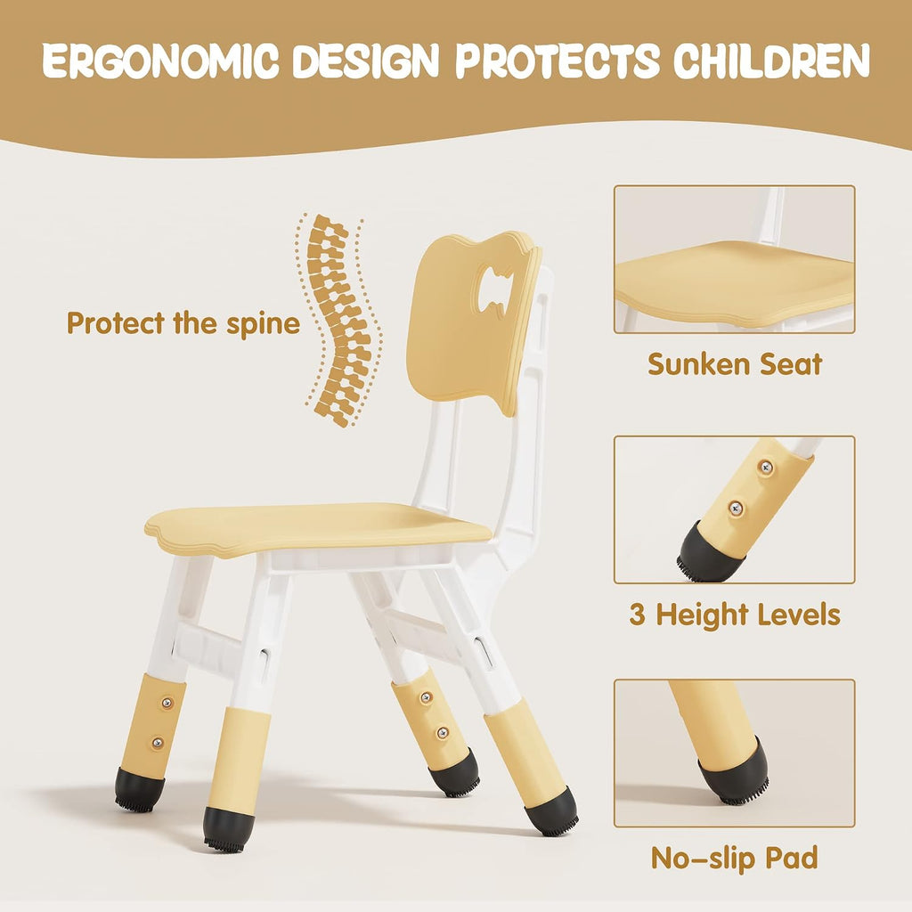 Brelley Height Adjustable Toddler Table and 2 Chairs Set, Beige | Table Supports 280 lbs, Wooden Drawing Activity Desk, Classroom/Daycare/Home, Children Multi-Activity Table for Ages 3-8