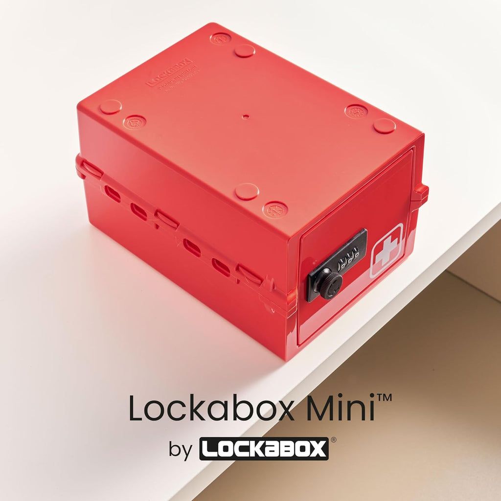 Lockabox Mini™ | Small Medicine Lock Box with Combination Lock (Half Letter Sized) | Mini Medical Lockable Box For Tablets, Creams & Medical Pens | External Size 8.8 x 6.1 x 4.7 Inches (Medi Red)