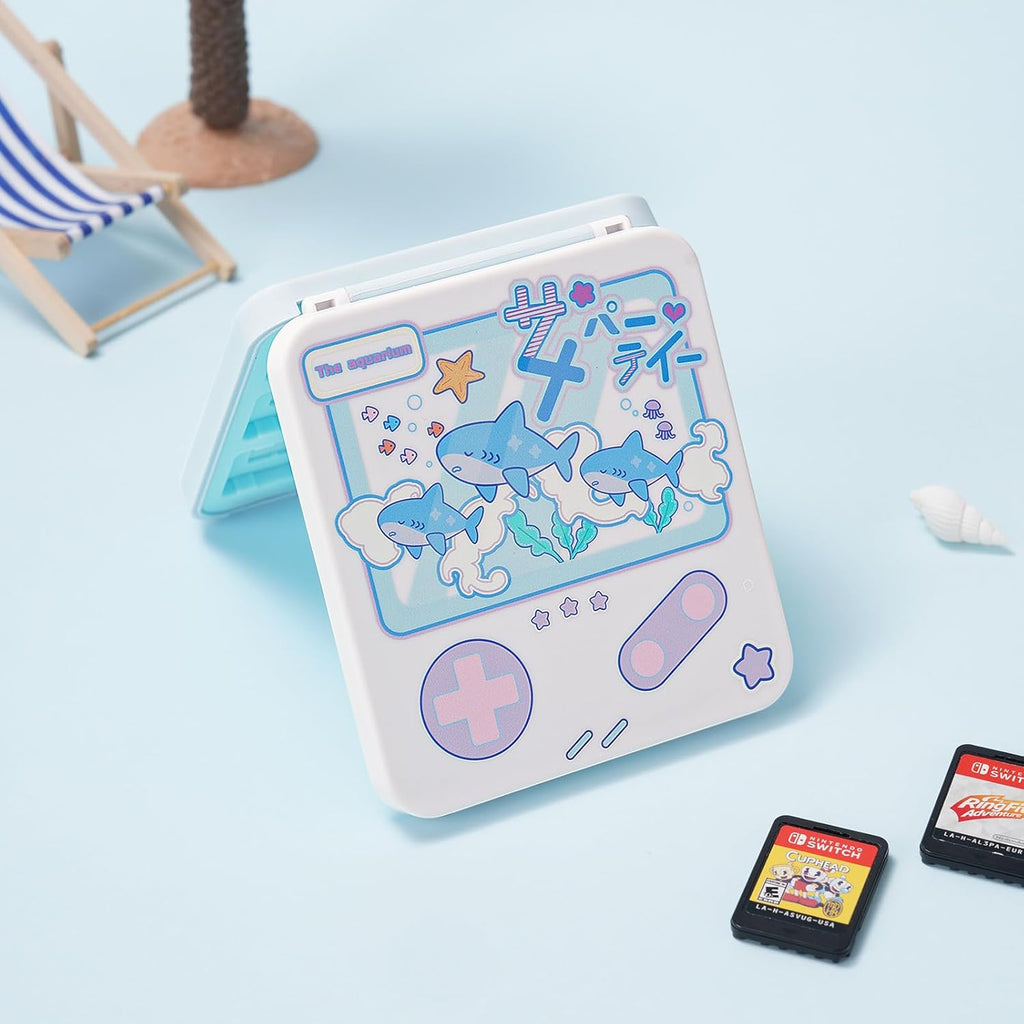 GeekShare Switch Game Card Case Compatible with Switch 2 (2025), Portable Game Holder Cartridge Case for NS 2, Card Storage Shell with 12 Game Card Slots - Shark Party