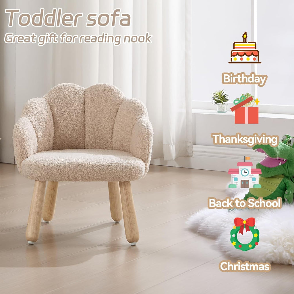 Kid Chair, Toddler Chairs Comfy Sherpa Kids Table Chair, Wood Toddler Couch Sofa, Soft Kid Reading Chair, Boy Girls Desk Chairs for Ages 2-5, Kids Armchair for Bedroom/Nursery/Gifts, Khaki