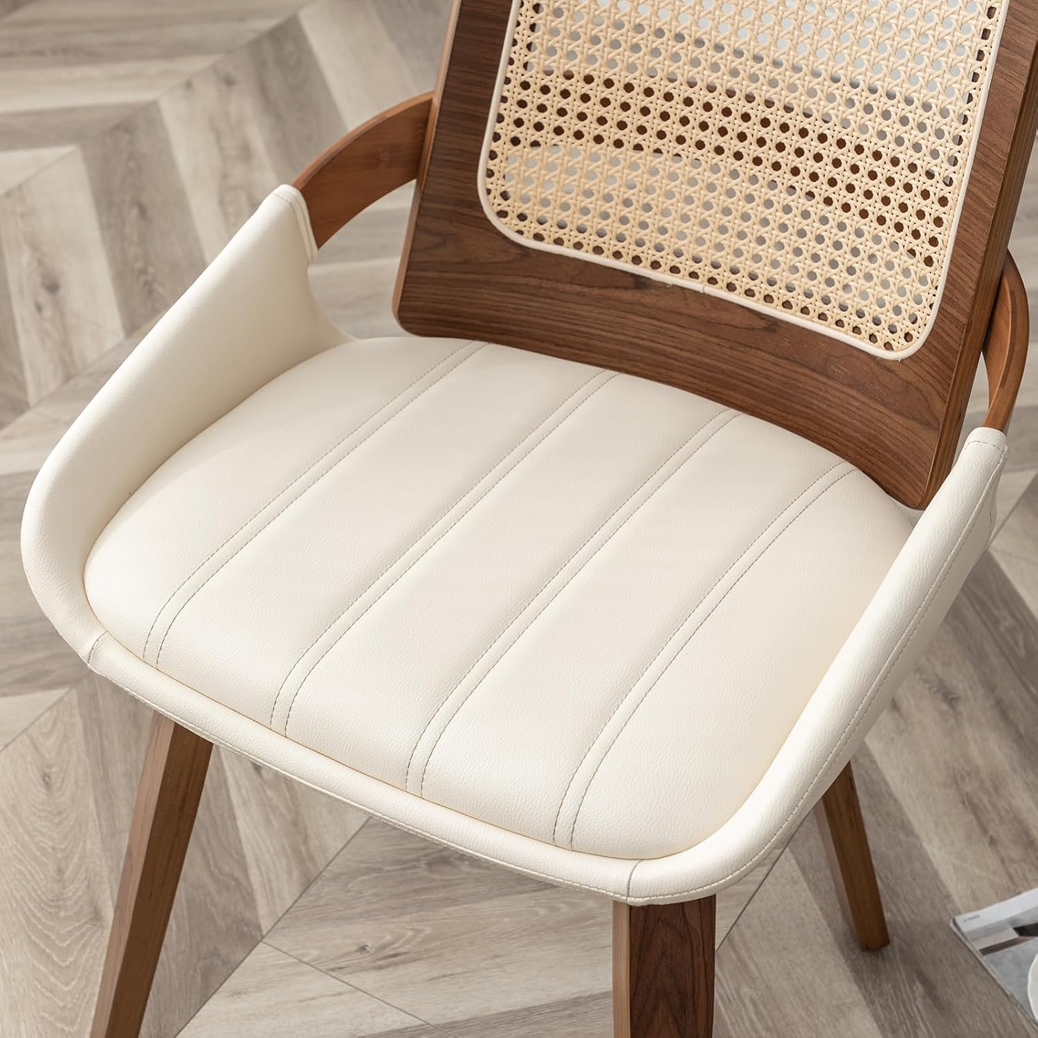 Cane Dining Chairs - Mid Century Modern Dining Chairs with Walnut Bentwood Frame, Ergonomic Rattan Back, Curved Arms, Versatile for Living Room/Reception/Kitchen/Desk (Walnut Beige, Set of 1)