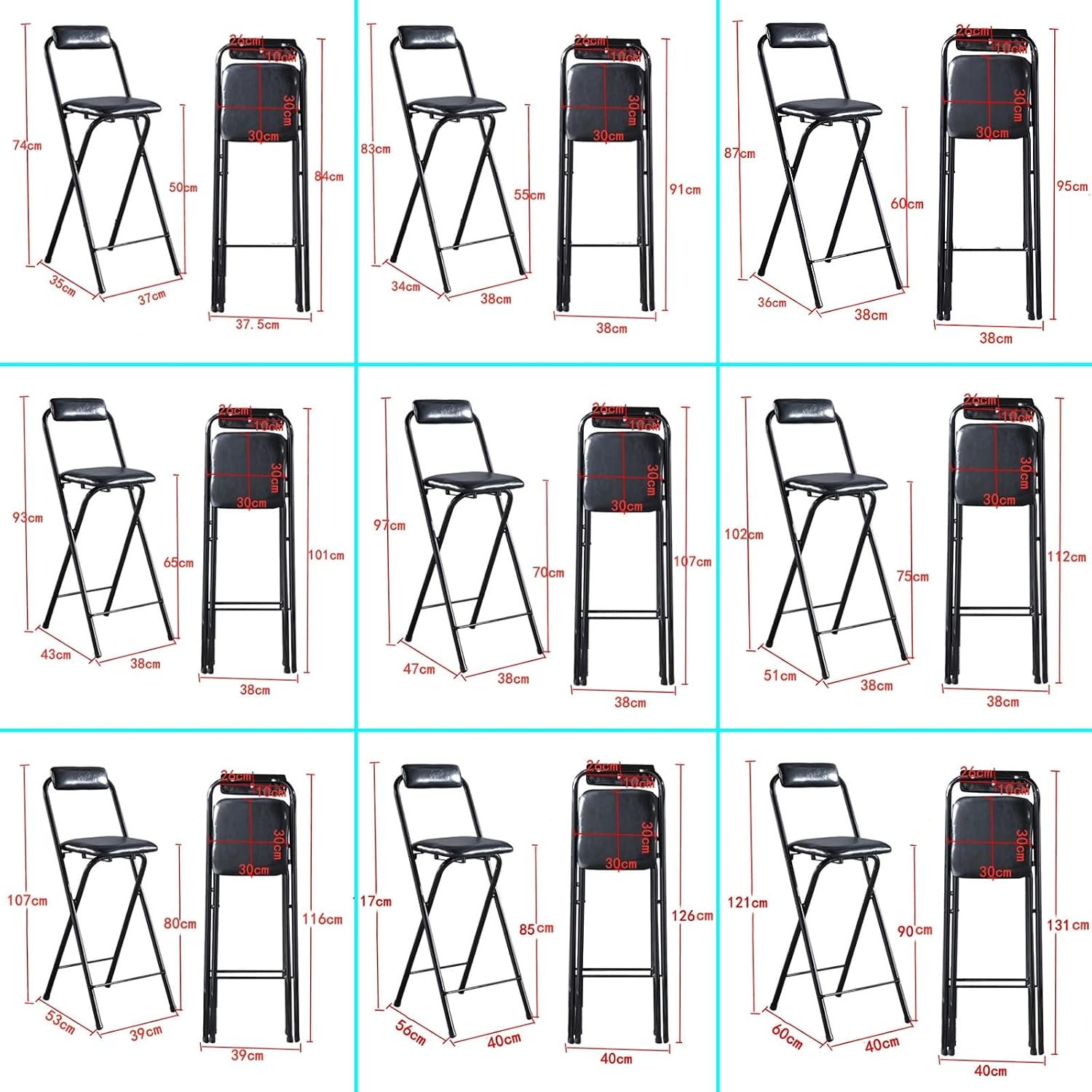 Mid-Century Modern Counter Stools, Counter Stool, Light Weight Folding Chair, for Wedding, Banquets, Celebrations, Dinning, Office Kitchen Patio and Garden(Black,50cm)