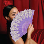 CREATCABIN Blue Violet Handheld Folding Fan for Women Foldable Chinese Japanese Vintage Fan Plastic Embroidered Flower Flapper Hand for Party Wedding Church Dancing Show Decoration 23x42cm